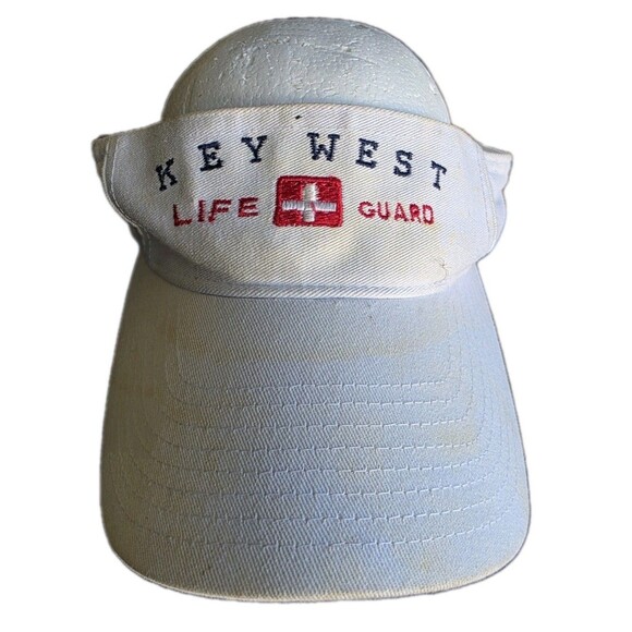 Vintage Distressed Key West Lifeguard Visor White Red Boho Retro 80s main image 7